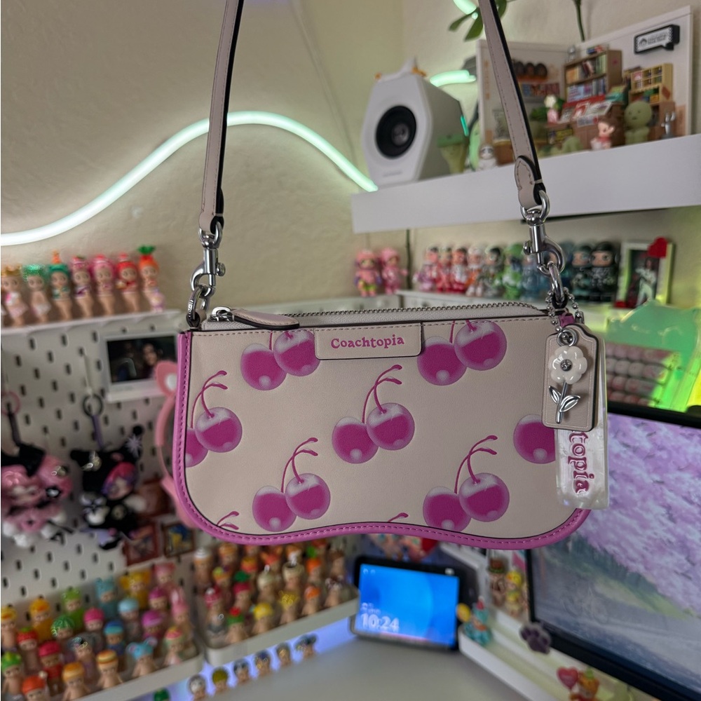 Coachtopia Cherry Print Pink Shoulder Bag